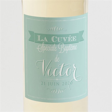 Etiquette de bouteille baptême faire part vert d'eau