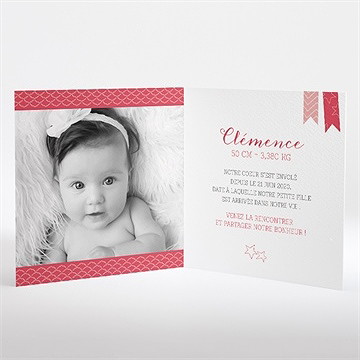 Faire-part naissance petits fanions roses et blanc - Intérieur du faire-part