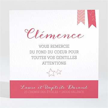 Remerciement naissance petits fanions roses et blanc