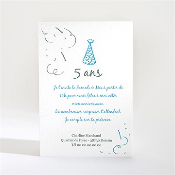 Invitation anniversaire chapeau et cotillons - Dos du faire-part