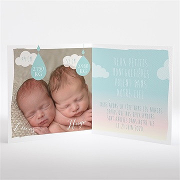 Faire-part naissance nos jumeaux en mongolfière - Intérieur du faire-part