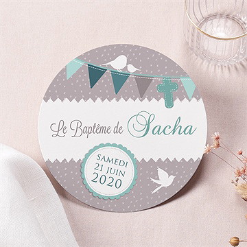 Faire-part de baptême colombe et banderoles