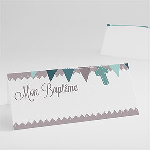 Marque-place baptême colombe et banderoles
