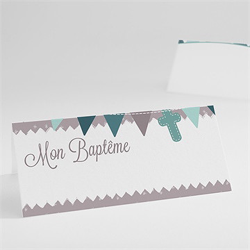 Marque-place baptême colombe et banderoles