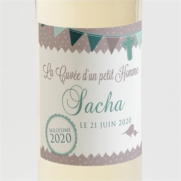 Etiquette de bouteille baptême colombe et banderoles