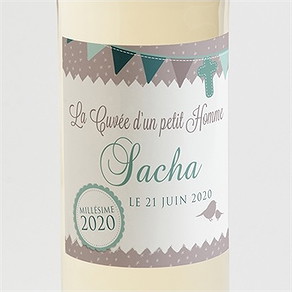 Etiquette de bouteille baptême colombe et banderoles