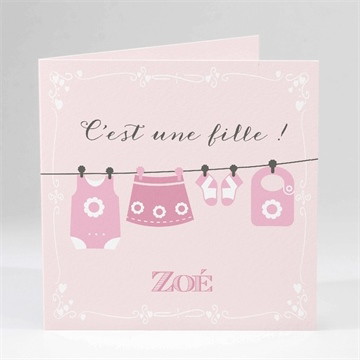 Faire-part naissance fil à linge fille