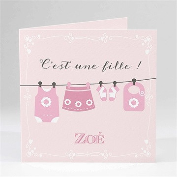 Faire-part naissance fil à linge fille