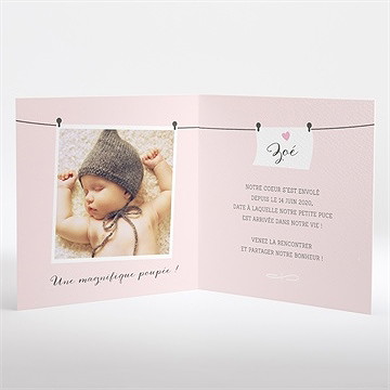 Faire-part naissance fil à linge fille - Intérieur du faire-part