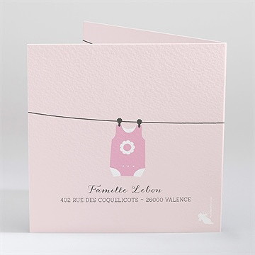 Faire-part naissance fil à linge fille - Dos du faire-part