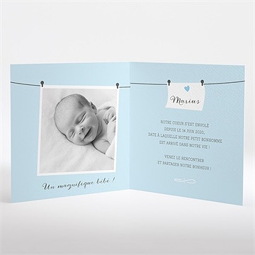 Faire-part naissance fil à linge garçon - Intérieur du faire-part