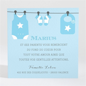 Remerciement naissance fil à linge garçon