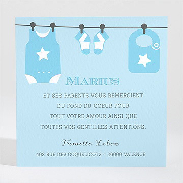 Remerciement naissance fil à linge garçon
