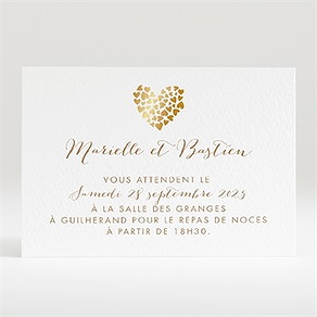 Carton d'invitation mariage coeur doré
