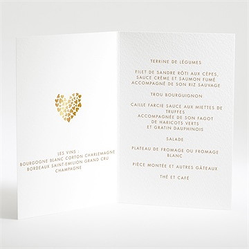 Menu mariage coeur doré - Intérieur du menu