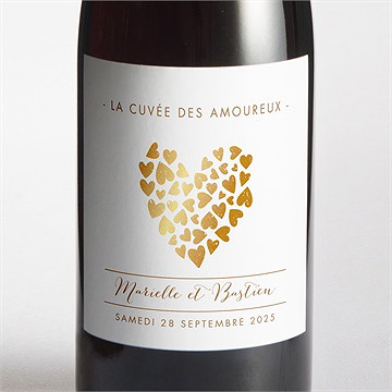 Etiquette de bouteille mariage coeur doré