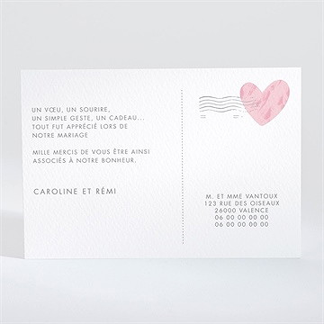 Remerciement mariage coeur et initiales - Dos du faire-part
