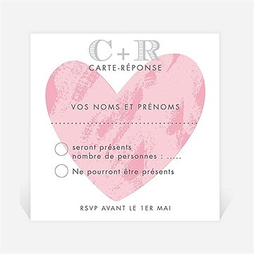 Carton réponse mariage coeur et initiales