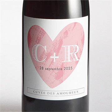 Etiquette de bouteille mariage coeur et initiales