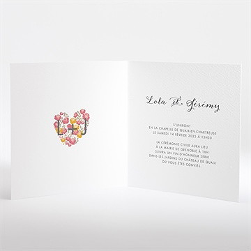 Faire-part mariage un coeur en fleurs - Intérieur du faire-part