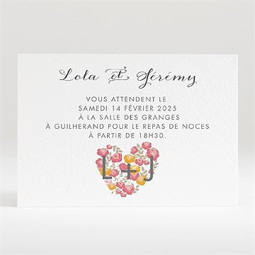 Carton d'invitation mariage un coeur en fleurs