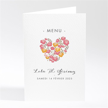 Menu mariage un coeur en fleurs