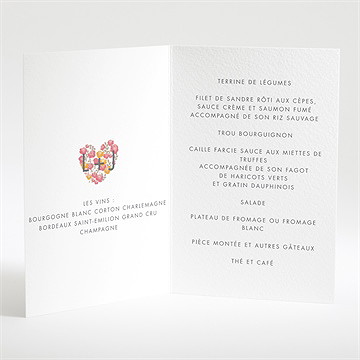 Menu mariage un coeur en fleurs - Menu ouvert
