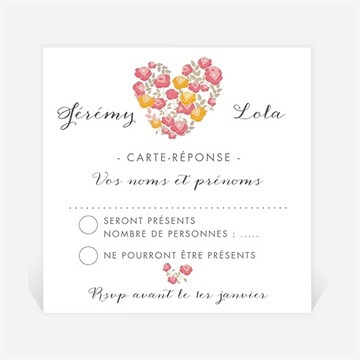 Carton réponse mariage un coeur en fleurs