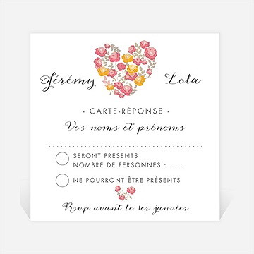 Carton réponse mariage un coeur en fleurs