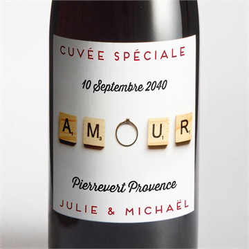 Etiquette de bouteille mariage jeux vintage