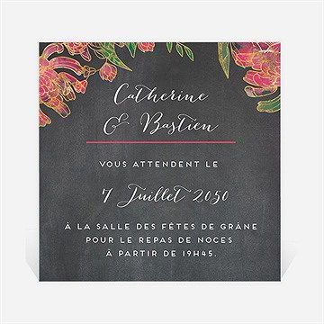 Carton d'invitation mariage ardoise romantique