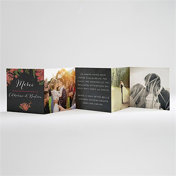 Remerciement mariage ardoise romantique - Carte ouverte