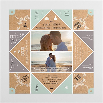 Faire-part mariage petite cocotte - Intérieur de la cocotte dépliée