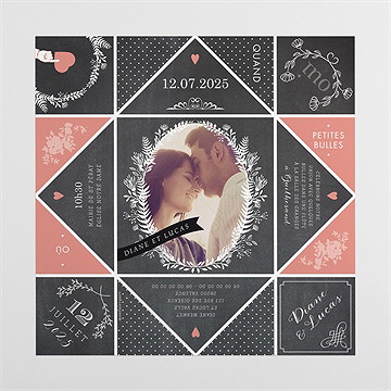 Faire-part mariage retro original - Intérieur de la cocotte dépliée