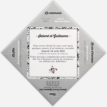 Faire-part mariage gris et violet photo - Vue intérieure dépliée