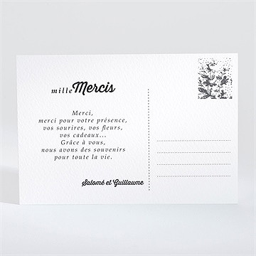 Remerciement mariage gris et violet photo - Dos du faire-part