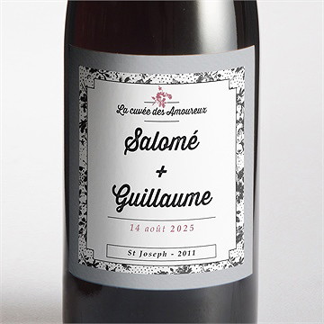 Etiquette de bouteille mariage gris et violet photo