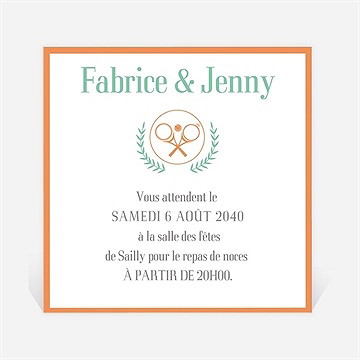 Carton d'invitation mariage note partie de tennis