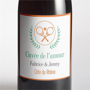 Etiquette de bouteille mariage note partie de tennis