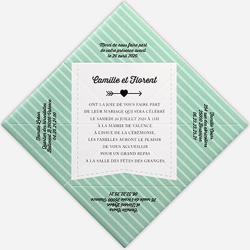 Faire-part mariage coeurs roses photo - Vue intérieure dépliée