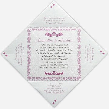 Faire-part mariage motifs baroques - Vue intérieure dépliée