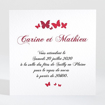 Carton d'invitation mariage papillons en coeur