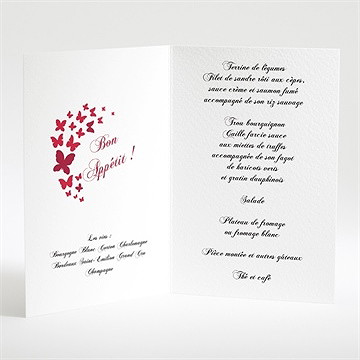 Menu mariage papillons en coeur - Intérieur du menu
