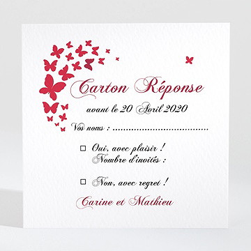 Carton réponse mariage papillons en coeur