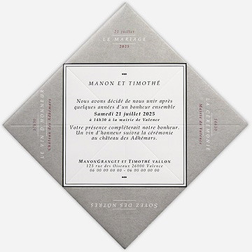 Faire-part mariage gravure originale tendance - Vue intérieure dépliée