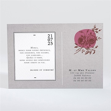 Remerciement mariage gravure originale tendance - Dos du faire-part