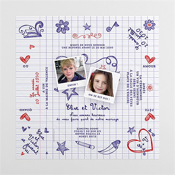 Faire-part mariage les écoliers - Intérieur de la cocotte dépliée