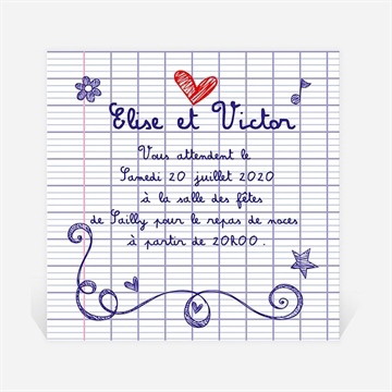 Carton d'invitation mariage les écoliers