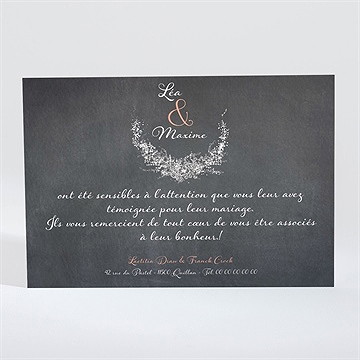 Remerciement mariage ardoise ronde - Dos du faire-part