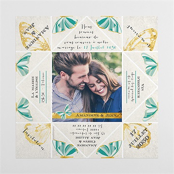 Faire-part mariage papillon original - Intérieur de la cocotte dépliée